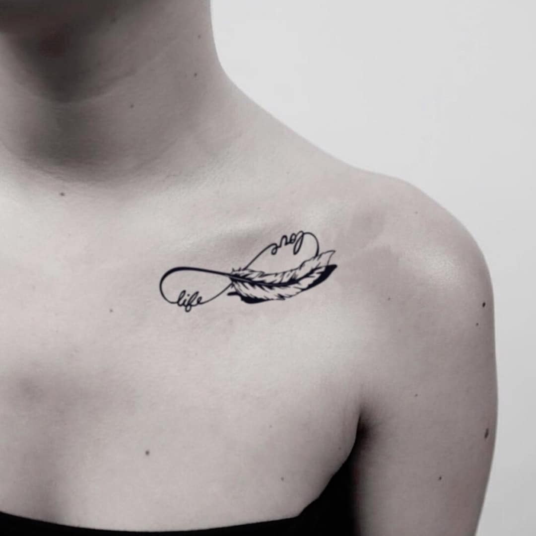 Love Life Infinity Feather Tattoo Art