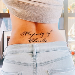 Pegatinas de tatuaje temporales personalizadas con la inscripción "Propiedad de" (juego de 3)