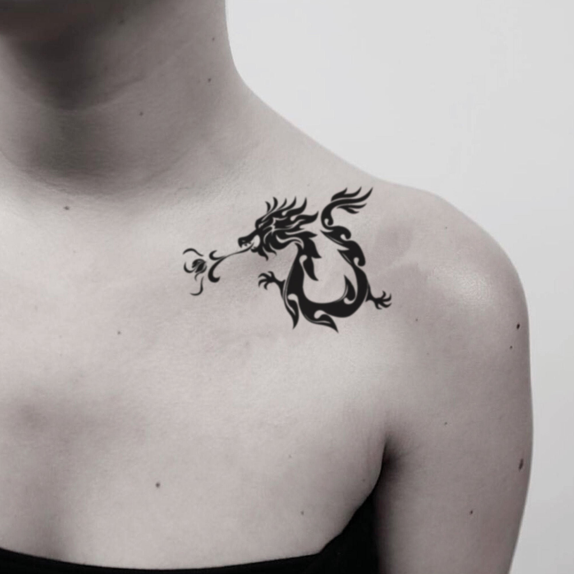 Big Dragon Temporary Tattoo Blackwork Dragon Tattoo Removable 