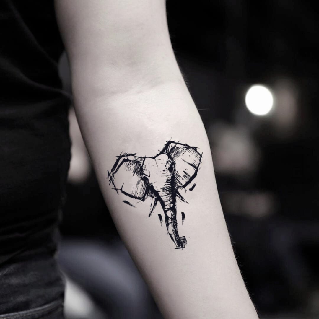 Elephant Sketch Temporary Fake Tattoo Sticker set of 2 - Etsy
