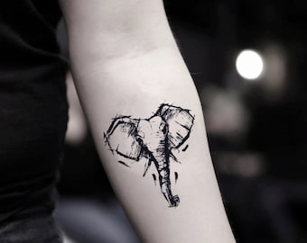 Elephant Sketch Temporary Fake Tattoo Sticker (Set of 2)