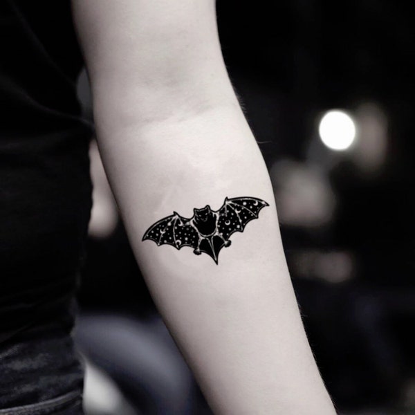 Autocollant temporaire de faux tatouage chauve-souris nuit étoilée (Ensemble de 2)