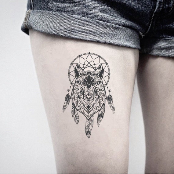 Wolf Dream Catcher Temporary Fake Tattoo Sticker Set Of 2 Etsy 日本 Wolf Dream Catcher Temporary Fake Tattoo Sticker Set Of 2 Etsy 日本
