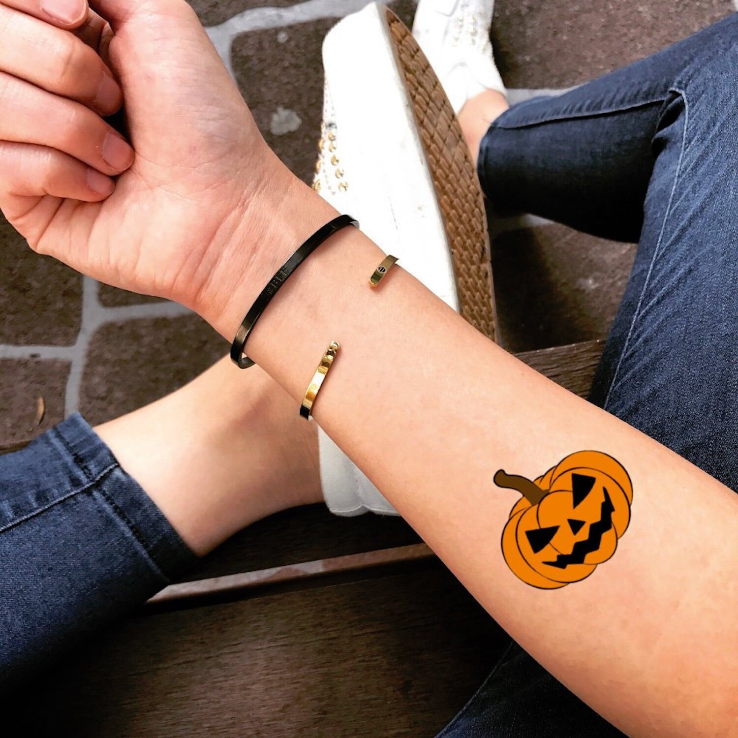 Halloween Pumpkin Tattoo 2022 Pumpkin Halloween Temporary Fake Tattoo Sticker Set Of 2 Etsy India