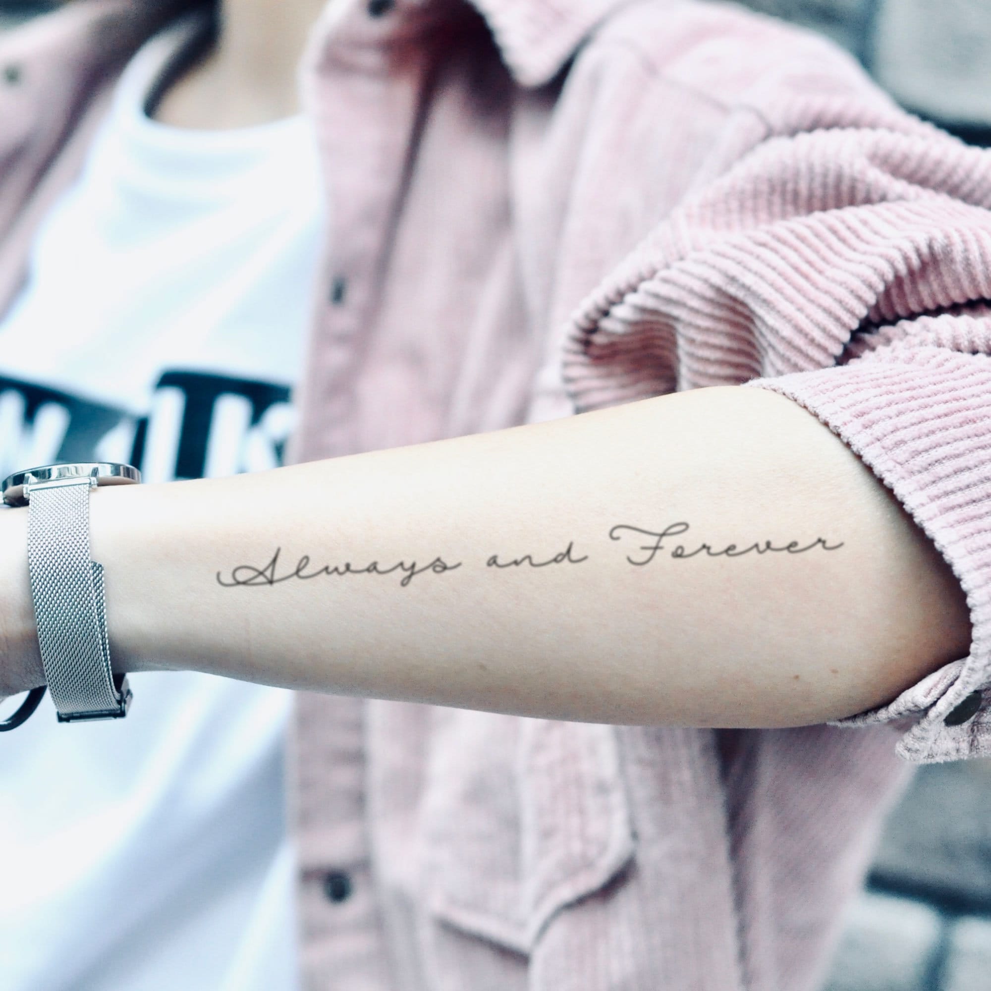 Forever and always matching lettering tattoo for best