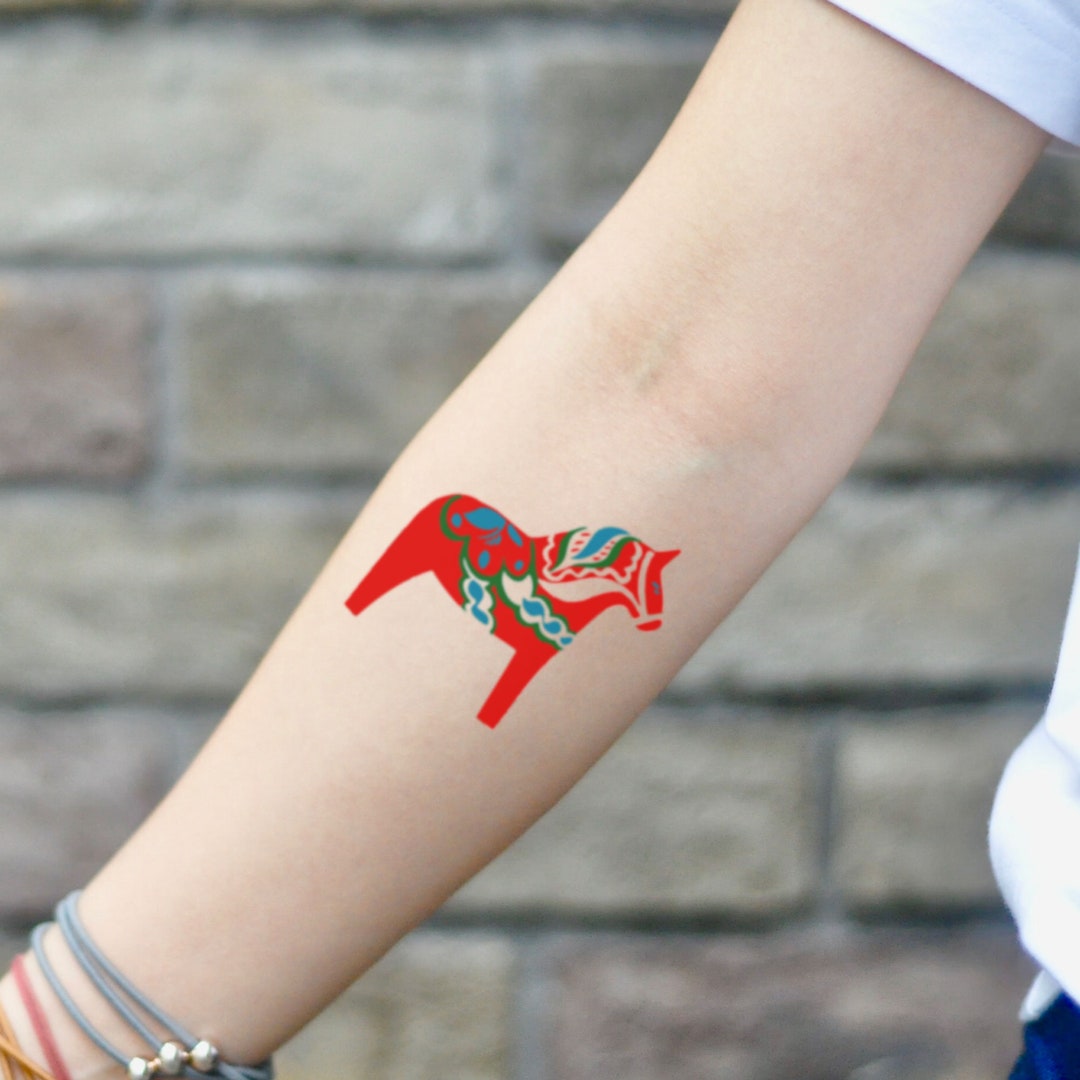 Swedish Dala Horse Temporary Tattoo Sticker (set of 2) - Etsy