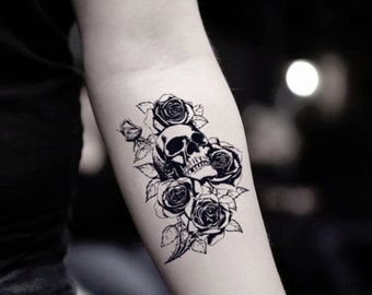 Skull and Rose Temporary Fake Tattoo Sticker (Set of 2)