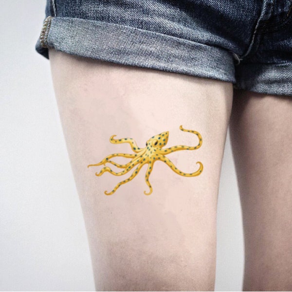 Blue Ringed Octopus Temporary Tattoo Sticker (Set of 2)