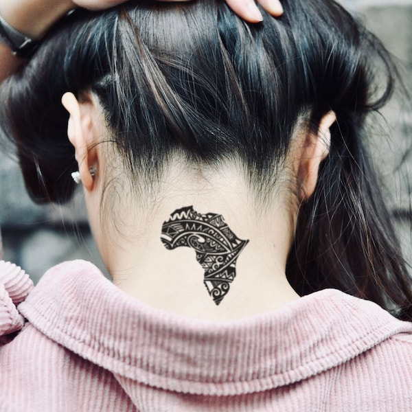 Africa Map African Tribal Art Culture Temporary Tattoo Sticker (Set of 2)