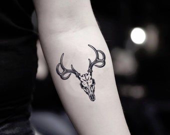 Autocollant de faux tatouage temporaire tête de mort cerf (Ensemble de 2)