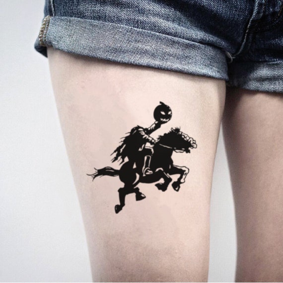 Pumpkin Halloween Tattoo 2022 Headless Horseman Pumpkin Halloween Temporary Tattoo Sticker Etsy India