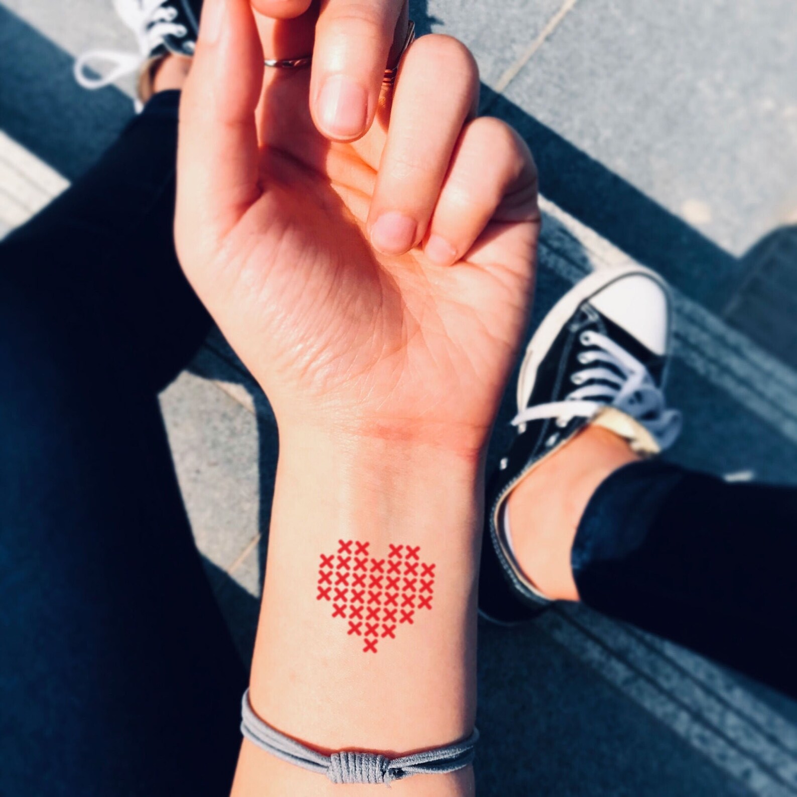 Kreuzstich Herz temporäre Tattoo Aufkleber Set von 2 Etsy