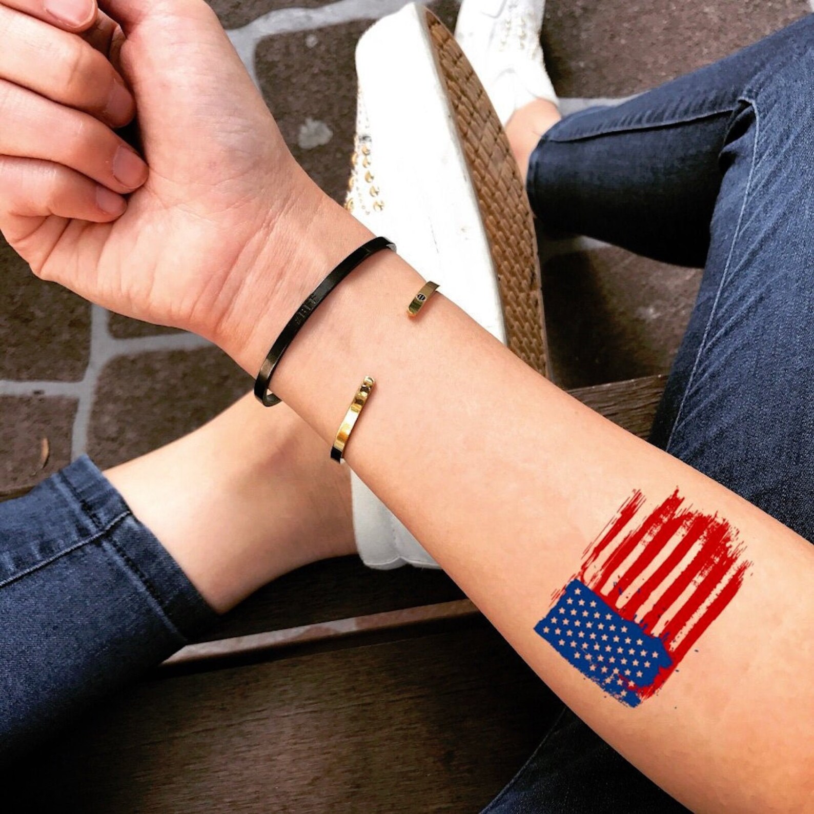 US Flag Temporary Fake Tattoo Sticker set of 2 | Etsy