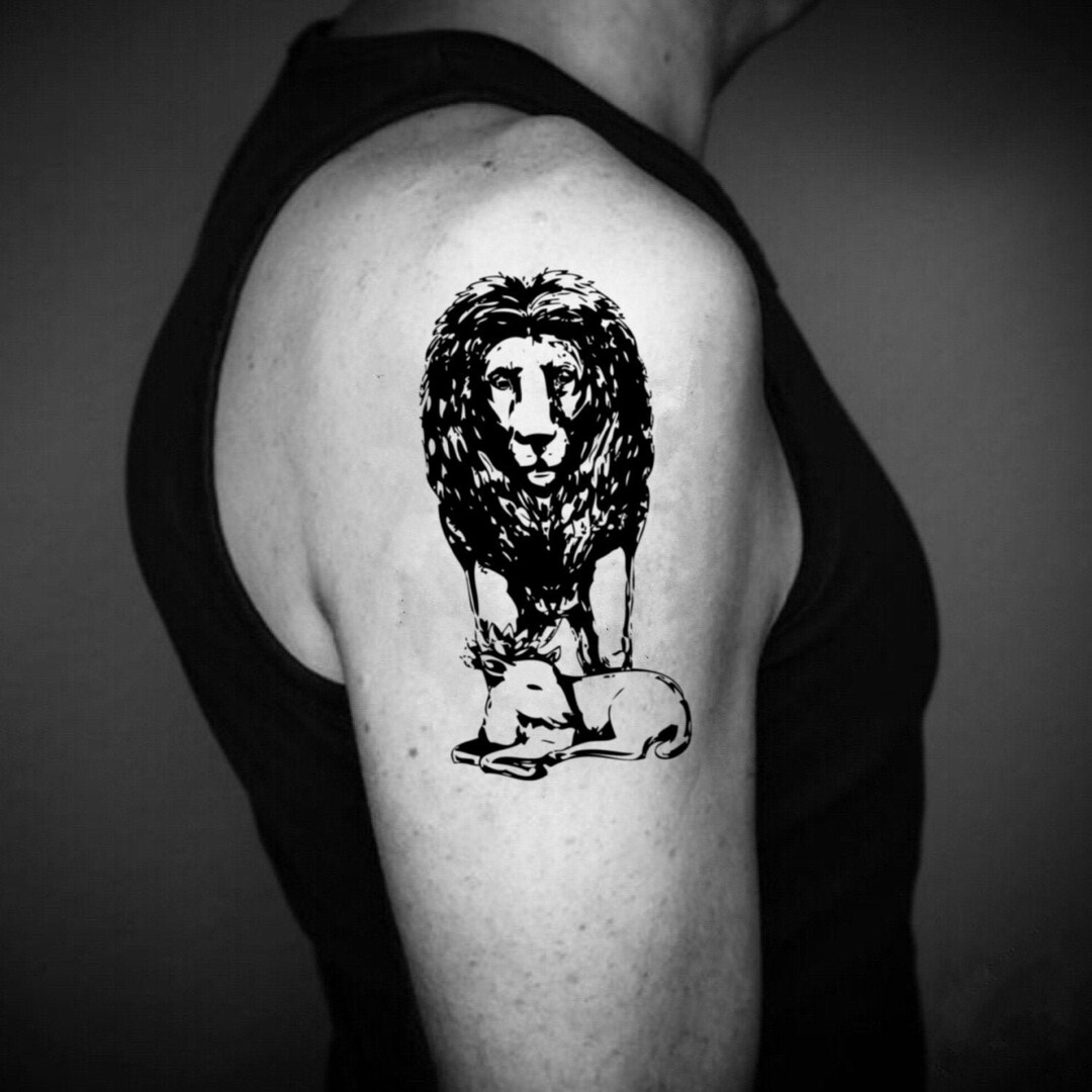 Lion Lamb Temporary Fake Tattoo Sticker set of 2 - Etsy