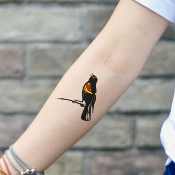 Red Winged Blackbird Temporary Tattoo Sticker (Set of 2)