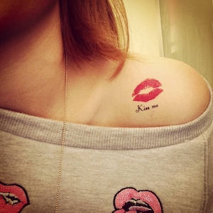 Red Lip Kiss Me Temporary Fake Tattoo Sticker (Set of 2)
