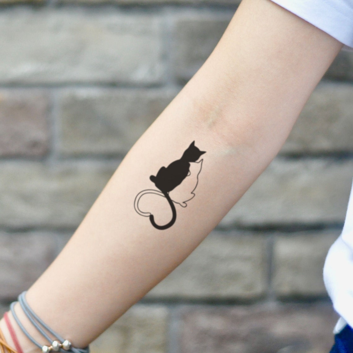 Couple Cat Tail Heart Shape Temporary Tattoo Sticker Set of Etsy