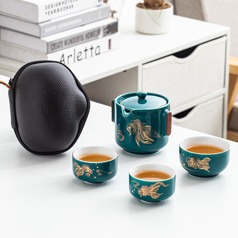 TRAVEL TEA SETWith 3 Cups4 StylesPortable Tea SetCeramic Etsy