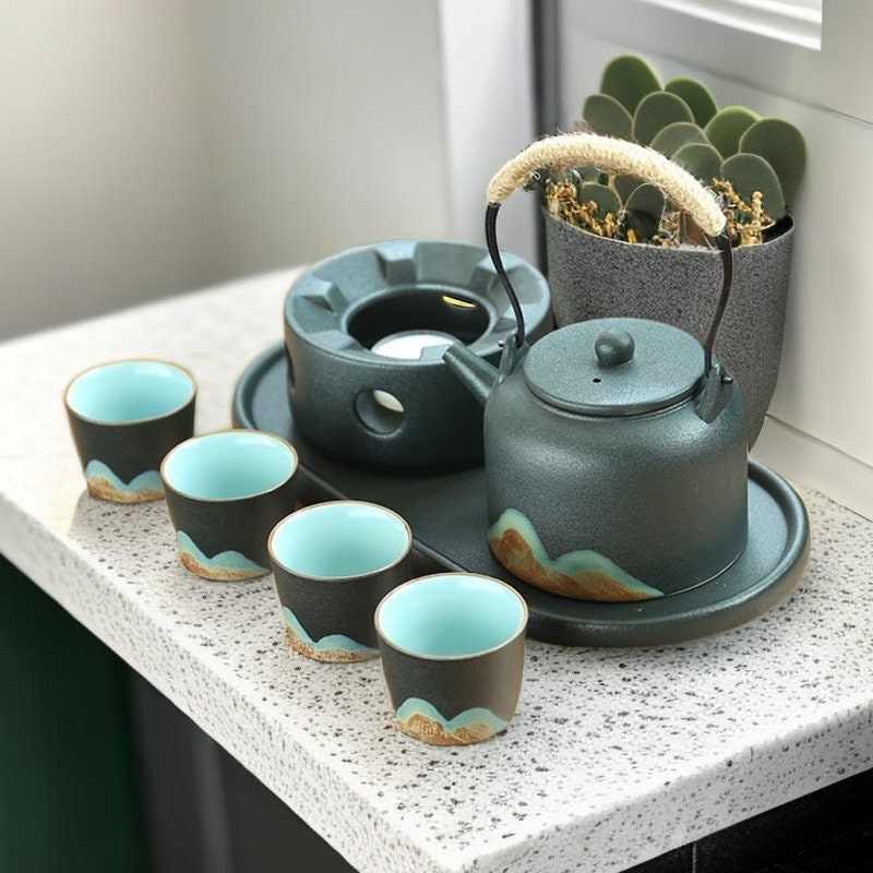 Tea Set for One Ceramic Portable One Teapot,Cup and Saucer Kung Fu Cer –  Nordic Abode