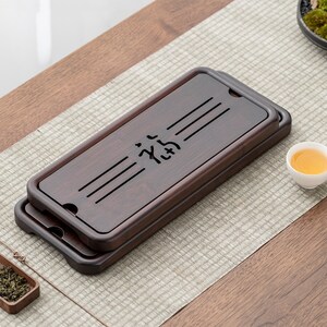 17.3-Inch Oval Bamboo Gong Fu Tea Tray With Built-In Water Storage – Brown