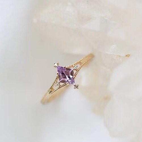 Amethyst Engagement Ring Dainty Amethyst Promise Ring Etsy