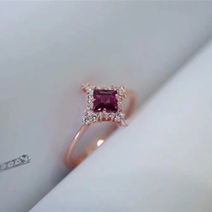 Dainty Garnet Promise Ring, Garnet Diamond Engagement Ring, Square Garnet Ring Gold, Gemstone Proposal Ring, Birthstone Rings, Gifts for Her