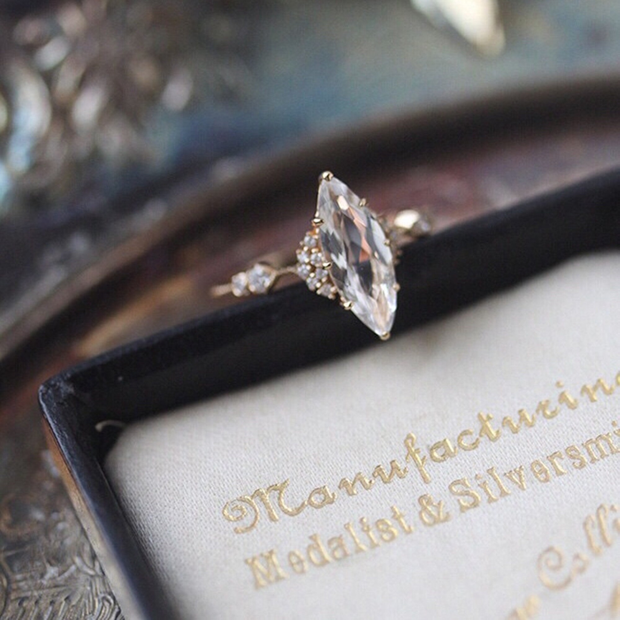 White Topaz Engagement Ring Vintage Diamond Engagement Ring Etsy