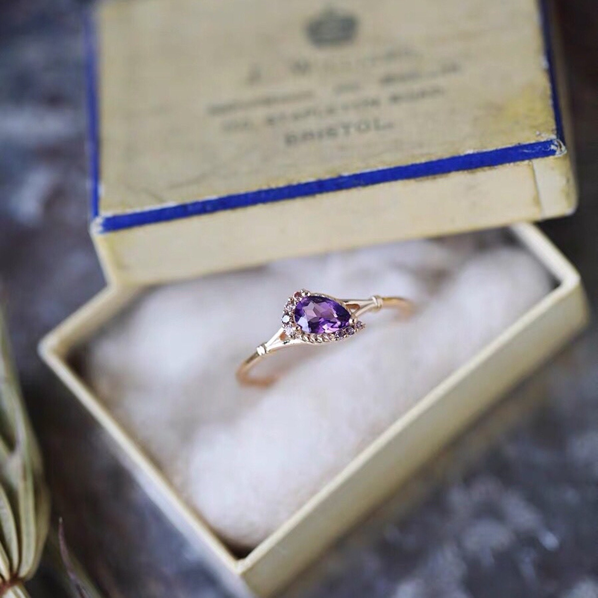 Teardrop Amethyst Promise Ring Natural Amethyst Engagement Etsy