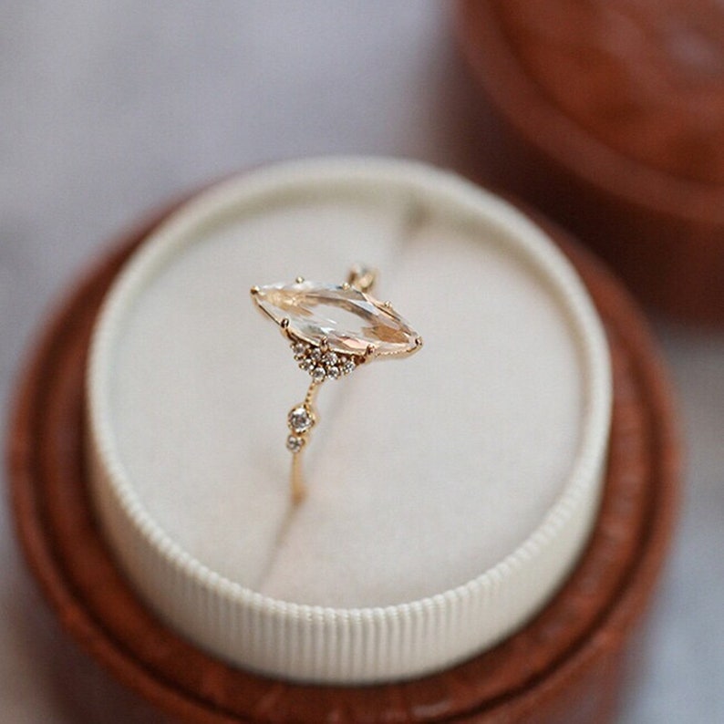White Topaz Engagement Ring, Vintage Diamond Engagement Ring, Topaz Promise Ring, White Topaz Statement Ring, Big Gemstone Ring, Gifts image 4