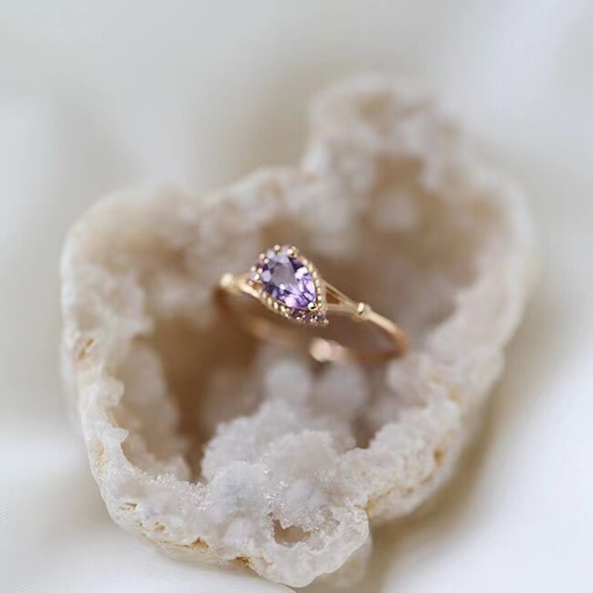 Teardrop Amethyst Promise Ring Natural Amethyst Engagement Etsy
