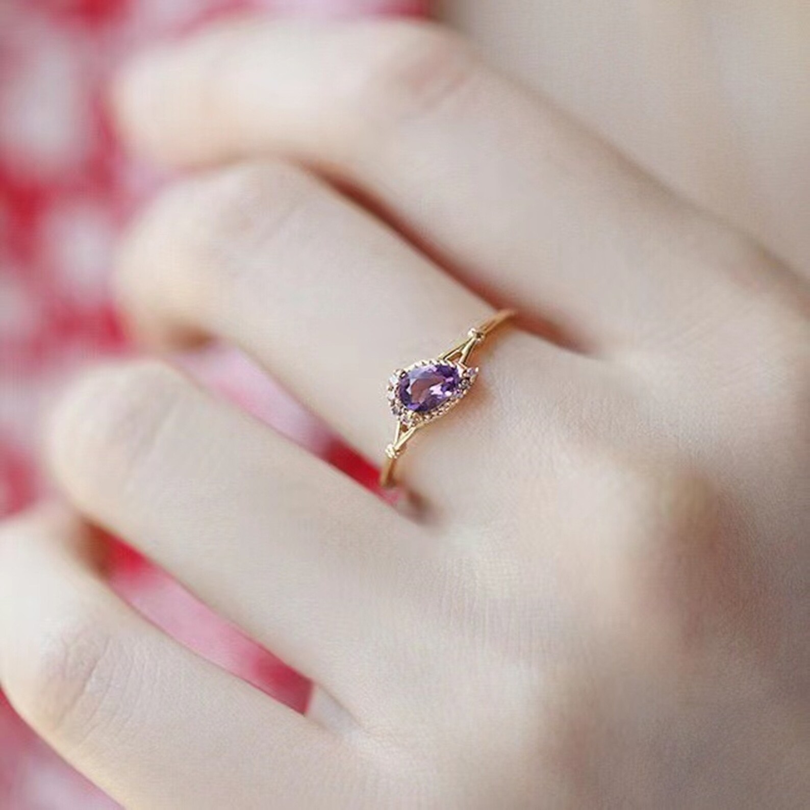 Teardrop Amethyst Promise Ring Natural Amethyst Engagement Etsy