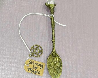Witch's Magical Crystal Spoon with Customizable Charm & Personalized Handwritten Tag, Vintage Look, its the Perfect Herb or Altar Spoon