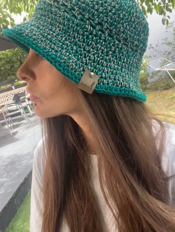 Summer Bucket Hat in Green and Beige Crochet - Etsy display picture 1