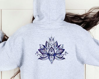 Good Vibes Only - Blue Mandala Lotus Back Print - Yoga Zip Up Hoodie - Heavy Blend Full Zip Hooded Sweatshirt - Sport Grey