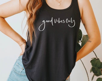 Good Vibes Only Tank Top - Yoga Shirt - Pilates - Workout - Women's Flowy Racerback Tank - Black, Dark Grey Heather, Maroon