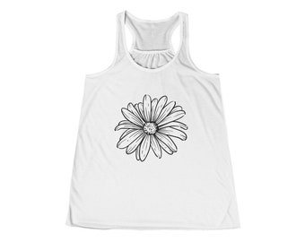 Daisy Tank Top - Women's Floral - Yoga Shirt - Daisy Flower Tank - Women's Flowy Racerback - Light Pink/Soft Pink, White