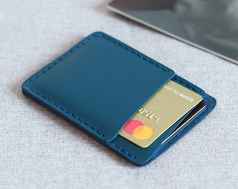 Minimalist Leather Wallet, Blue Mens Wallet, Personalized Slim Pocket Wallet, Men's Cardholder, Engraved business card holder, Perfect Gift
