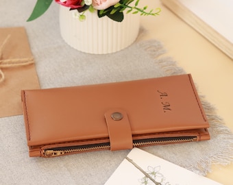 Genuine Leather Long Women Wallet, Leather wallet women, Leather Purse Zipper, Personalized Women Wallet, Anniversary Gift