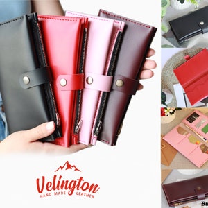 Portefeuille long personnalisé pour dames, portefeuille en cuir rouge personnalisé avec fermeture éclair, portefeuille en cuir rouge, portefeuille gravé, portefeuille enveloppe en espèces image 3