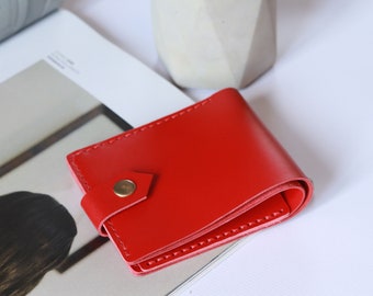 Full Grain Leather Bifold Wallet, Red Classic Wallet for Her, Unique Wallet, Gifts for Girlfriend, Mini Wallet for Women, Perfect gift