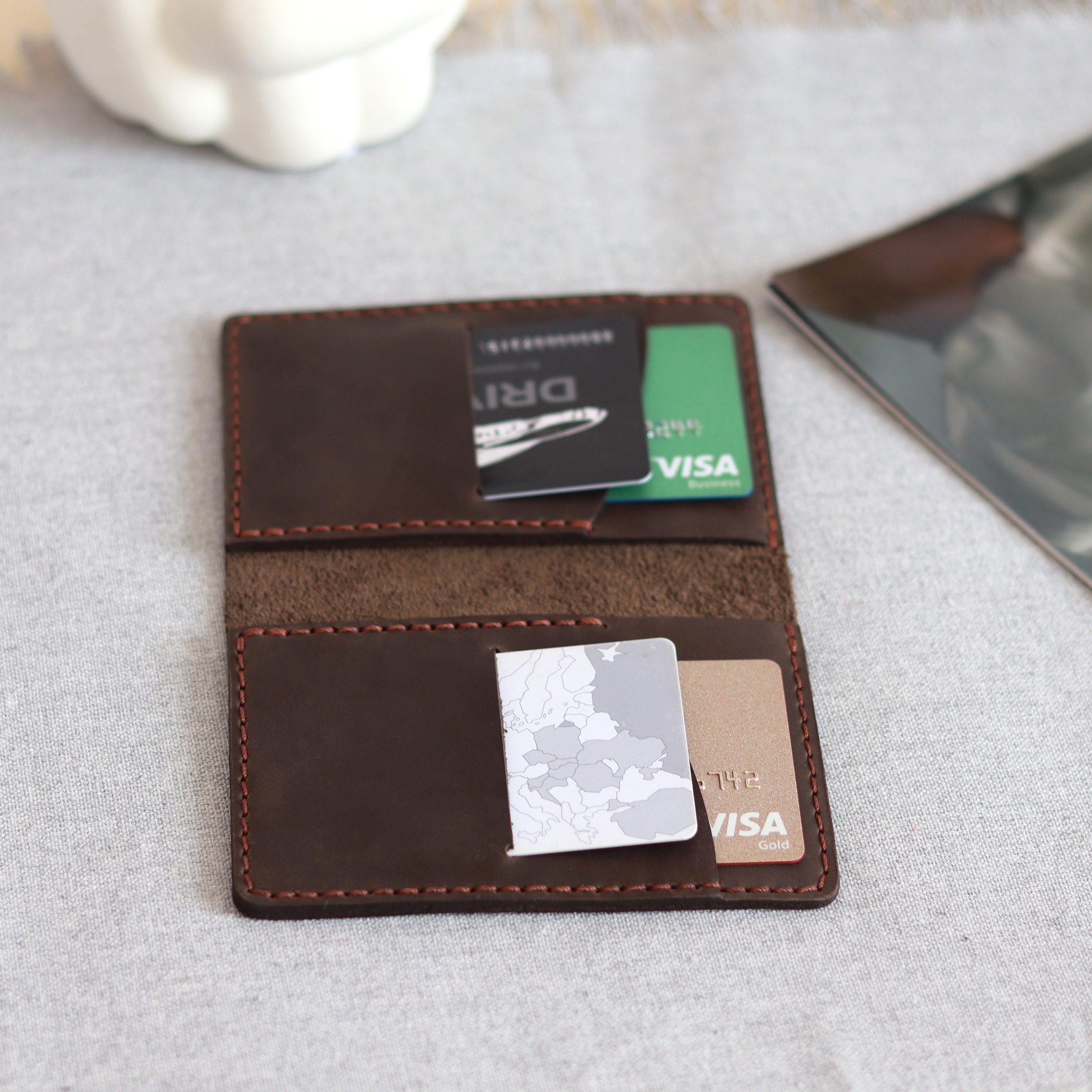 Personalized Men's Bifold Wallet With Photo Engraving - Custom Zipper Wallet, PU Leather (Brown) - View #7