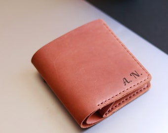 Small Leather Card Wallet, Engraved Bifold Wallet, Handmade Wallet, Monogrammed Wallet, Wallet For Mom