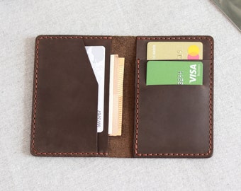 Genuine Leather Bifold Wallet, Men's Slim Wallet, Small Budget Wallet, Classic Brown Wallet, Gift for Him