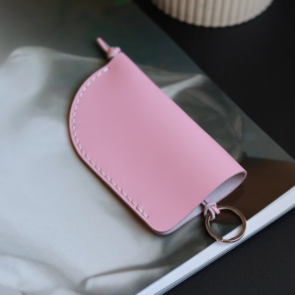 Women's Leather key holder, Pink Key Keeper, Genuine leather key pouch, Handmade key cover, Custom key holder, Key Purse
