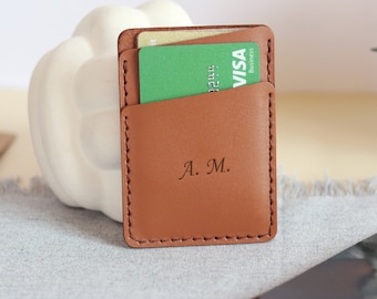 Custom Engraved Leather Card Holder Wallet, Credit card holder, Minimalist card holder,Small cardholder, Personalized Gift for Him or Her