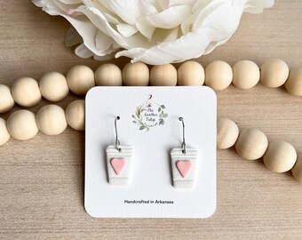 Handmade Coffee Cup Clay Earrings, Stainless Steel, Lightweight