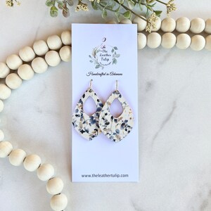 Floral Cork Teardrop Cutout Earrings, Leather Earrings, Fall Earrings