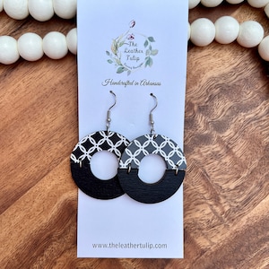 Black and White Hoop Earrings, Wood Earrings