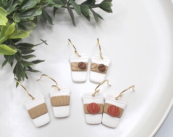 Handmade Polymer Clay Coffee Cup Dangle Earrings, Fall Outfit