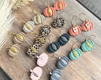 Clay Pumpkin Hoop Earrings, Fall Earrings, Handmade